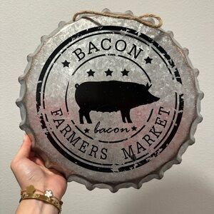 Bacon Farmers Market Metal Wall Sign - Rustic Pig Design